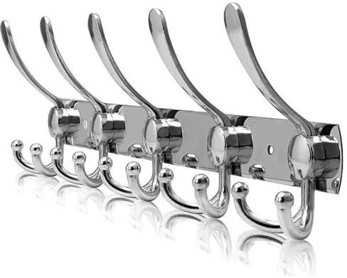 TOJ Perchero de pared con 15 ganchos - Perchero de pared colgante - Perchero - Acero inoxidable - 45CM - Plata