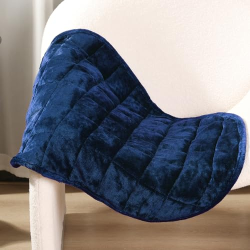 Alomidds Manta con Peso de 7 Libras para Adultos, acogedora Manta Transpirable con Peso, Manta pequeña con Peso de Viaje, Almohadilla de Regazo Pesada para Relajarse, Dormir, Azul Marino, 29 x 24