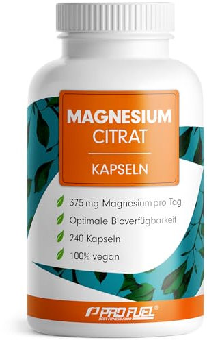 Magnesiumcitrat Kapseln 240x mit 375 mg Magnesium aus hochwertigem Magnesium Citrate - optimal hochdosiert & bioverfügbar - laborgeprüft mit Zertifikat - 100% vegan - Vorrat für 80 Tage