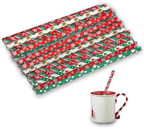 50 Pezzi Carta Natalizia Cannucce,Natalizie Decorative Tema Natalizio Bicolore Colorate Albero,Perfette Per Vacanze Feste Bomboniere di Natale Capodanno Rosso Verde Compleanno Matrimonio Forniture