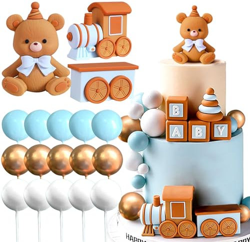 Roaring Good Time Teddybär Tortendeko Taufe Junge Tortendeko Junge 1 Jahr Blau Tortendeko Teddybär Kuchen Dekoration für Babyshower Hochzeit Geburtstag Party