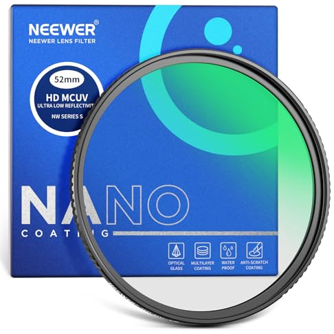 NEEWER 52 mm UV-filter för ultralåg reflektionsförmåga, UV-skyddsfilter med multiresistent beläggning, HD-optiskt glas, ultratunn aluminiumram, vattentålig/reptålig/olja