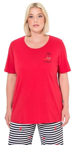 Ulla Popken Damen Pyjamashirt, Herzen, Halbarm Pyjamaoberteil, Salsa, 54-56 EU