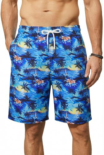 Enlision Bañador Hombre Natación Secado Rápido Bañadores Piscina Hombre Verano Moda Pantalones Cortos Hawaiano Estampado Bermudas Traje de Baño con Forro de Malla para Playa Surfero Vacaciones S-3XL