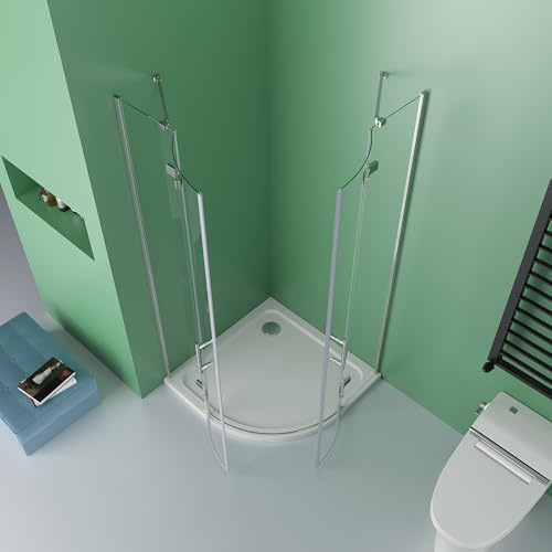DOOLEEWEE 90x90cm Runddusche Duschkabine mit 4 - teiliger Drehtür - 193cm Höhe, aus 5 mm durchsichtigem ESG - Sicherheitsglas NANO Glas