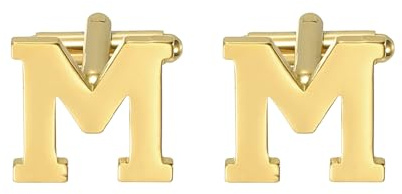 PATIKIL Gemelos Iniciales, Letra Clásica Del Alfabeto M Acero Inoxidable Gemelos Para Hombres 26 Letras A-Z Con Caja Para Hombre Padre Esposo Regalo De Bodas Negocios Cumpleaños, Dorado