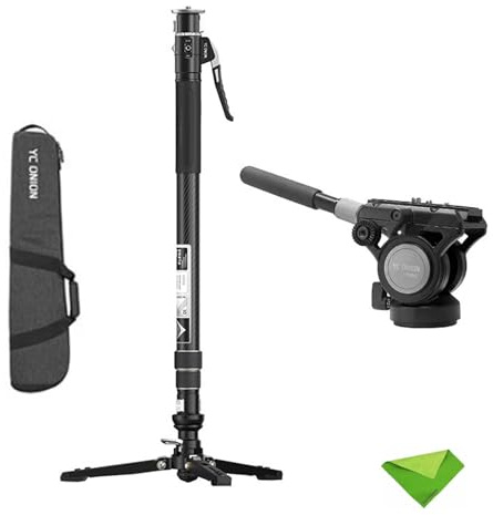 Pineta Pro Monopiede in fibra di carbonio con testa fluida FH60 e base a pedale, monopiede da viaggio con supporto leggero e piastra a sgancio rapido per fotocamere, gimbal e così via