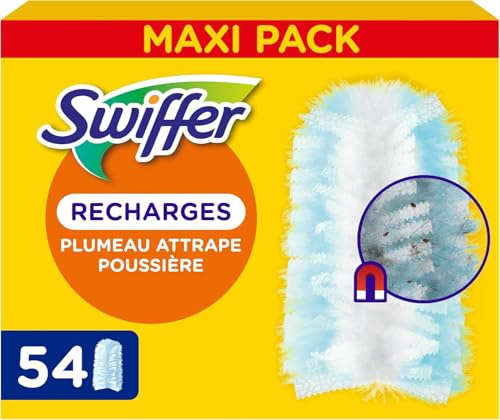 Swiffer Duster Plumeau Recharges, Pack Économique 54 Unités (6x9), Attrape et Retient 3X Plus de Poussière et Cheveux, Efficace Contre 100% des Poussières Domestiques, Manche Vendu Séparément