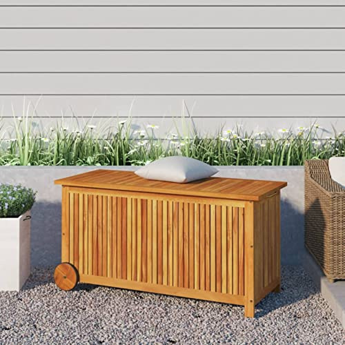 Hoodmeel Baule da Esterno,Cassapanca Contenitore da Esterno,Box Esterno,Baule Legno,Baule da Giardino con Ruote,113x50x58 cm,Legno Massello Acacia
