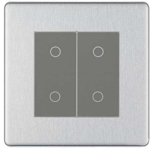 BG Nexus Screwless Brushed Steel Double Secondary Touch Dimmer Switch Grey