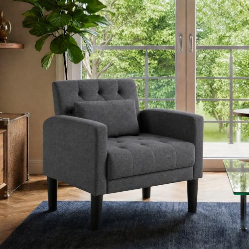 GRAVFORCE Armchair Modern Accent Chair Comfy Upholstered Seats Armchairs for Living Room Bedroom Dining Room Dark Gray