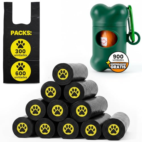 MUNDO HOME Bolsas Caca Perro Resistentes con Asas - Bolsas Excrementos Perro Higiénicas y Fáciles de Usar - con Asa Negras 23x37cm Desechables Sin Olores (Negro, 300 Unidades)