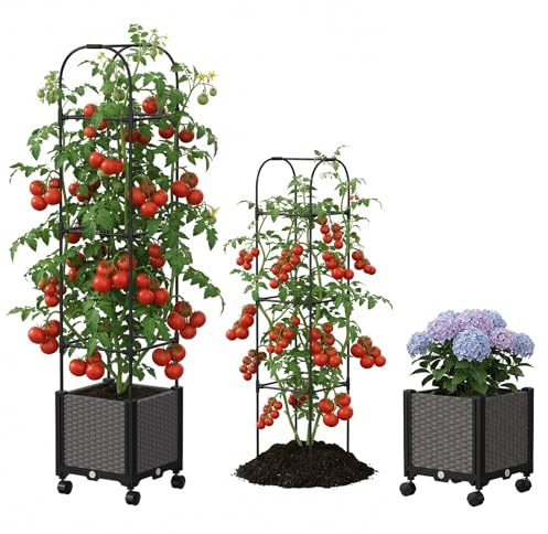 ZIKEBTUY 180x40x40CM Hochbeet mit Spalier und Rädern für Kletterpflanzen Pflanzkasten mit Sichtschutz für Tomaten, Gurken, Kletterrosen usw (Einfach)