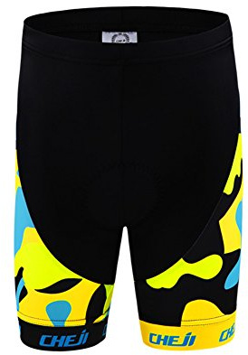 SXSHUN Maillot de Cyclisme Enfant Garçon Fille T-Shirt à Manches Courtes Maillot de Cuissard avec 3D Coussin de Siège Sport Shorts Vélo Vêtements, Jaune Shorts, 5-6 Ans