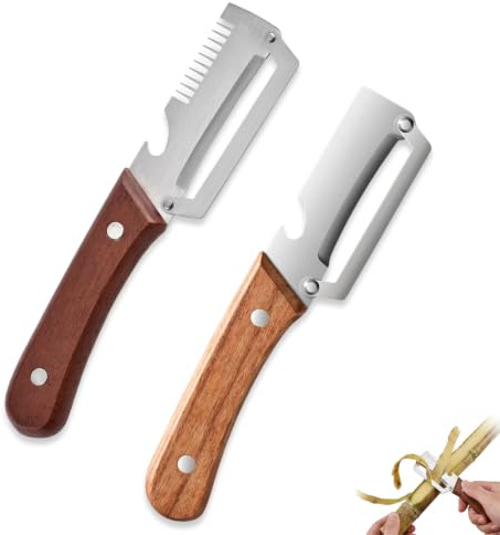 2 Pezzi Pelapatate Multifunzione con Manico in Legno - Pelaverdure in Acciaio Inox con Apribottiglie, Pelatore 3 in 1 per Sbucciare, Affettare e Aprire