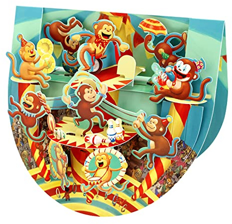 SANTORO Popnrock, Tarjeta De Felicitación Emergente 3D - Circo Mono - Para Niños, Familia, Cumpleaños