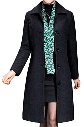 Jenkoon Women's Wool Trench Coat Winter Long Thick Overcoat Walker Coat (Black, Medium)