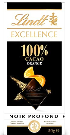 Lindt - Tablette EXCELLENCE Noir 100% Cacao Orange - Chocolat Noir, 50g