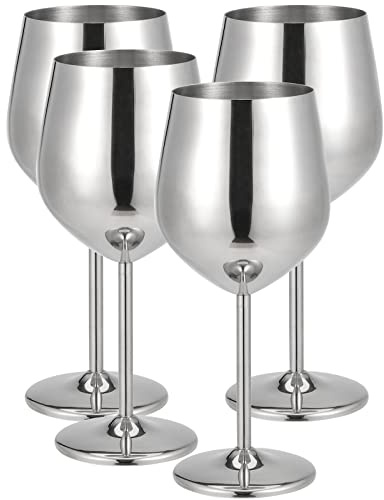 MUKLEI 4 PCS 500ml/18oz Stainless Steel Wine Glasses, Shatterproof Silver Goblets, Metal Wine Glasses for Party, Wedding, Anniversary, Picnic, Dinner, Outdoor