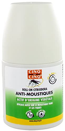 CINQ SUR CINQ Roll-On Citriodora Anti-Moustiques 50 ml – Moustiques Tigres & Tiques – Actifs D’Origine Végétale – Protection Jusqu’à 7h – Dès 12 Mois