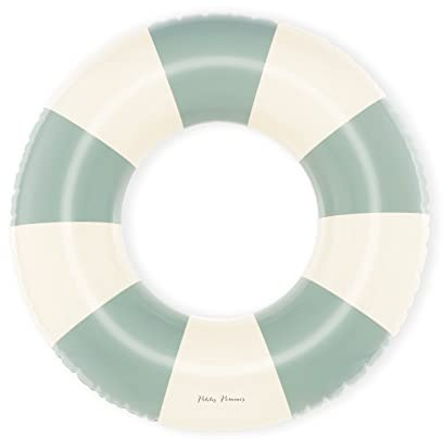 Petites-Pommes Striped Pool Float for Kids & Toddlers - Durable Inner Tube, Handprinted Classic Striped Design Inflatable Donut, Soft Comfort Seaming, Packable Floats for Travel, Dusty Green, 24 inch