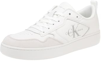 Calvin Klein Jeans Herren Court Sneaker Low Top aus Leder, Weiß (Triple Bright White), 44