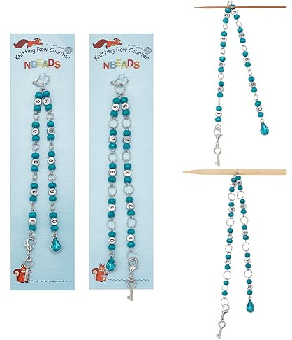 NBEADS 2 Pcs Alloy Number Beads Knitting Row Counter Chains, Acrylic Link Beads Stitch Marker Row Counter Chains with Teardrop/Key Pendant for Sewing Knitting Crochet Tracking Project Progress