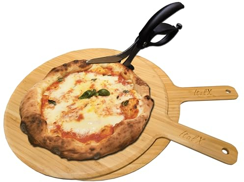 ITALX Deluxe Pizza serveringsbräda 14 tum – set med 2 med EZ pizzasax