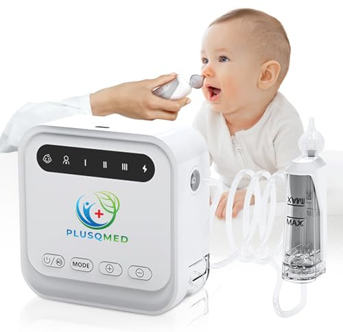 Plusqmed Baby Nasal Aspirator Electric | Baby Nasal Aspirator Newborn | Mucus Nose Suction Vacuum | Baby Nose Unblock, Adjustable 3 Levels Baby, White