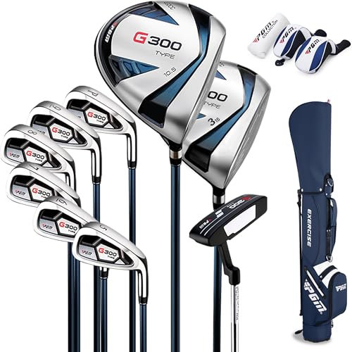 PGM G300 Golfschläger-Set – Titan #1 Driver, Draw-Biased Hybrid, festes Eisen-Set, Putter mit hoher Fehlertoleranz, Standtasche (Rechtshänder, 9-teilig, regulär)