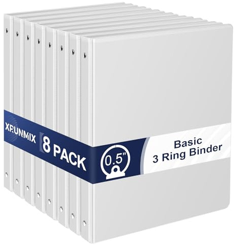 0.5-Inch 3-Ring-Binder with Pockets, 1/2'' Basic Binders 1-inch View Round Binders Holds 100 Sheets US Letter Size 8.5'' x 11'' - Bundle Packs Perfect for Home, Office, and School (0.5-inch)
