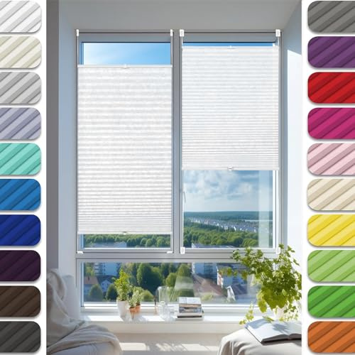 Plisseerollo Faltrollo Plissee ohne Bohren 60 x 230 cm, Sonnenschutz Easyfix lichtdurchlässig, Blickdichtes Falt-Rollo Plisseerollo, Jalousie Easyfix Faltrollo, für Fenster & Tür, Weiß
