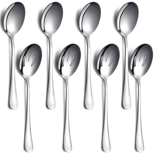 Serving Spoons Pack of 8, Kyraton Large Serving Spoons for Buffet, Stainless Steel Sering Utensils Set for Parties, Gift for Wife, Mother, Chrismas