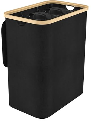 LARS360 Cesto de Ropa con 3 Compartimentos y Tapa, Contenedor Plegable de 140L para Clasificación de Ropa, Caja de Almacenaje (Color Negro)