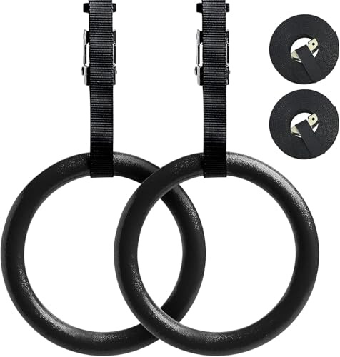 OKSTENCK Gymnastic Rings with Adjustable Straps 1550lbs Exercise Rings with Metal Buckles Non-Slip Fitness Rings for Home Gym Outdoor Training Cross Fitness Pull Ups & Strength Training (Set of 2)