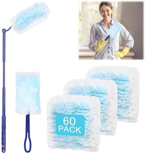 60PCS Fluffy Duster Refills, Dust Magnet Refills, Dust Magnet Long Handle Short Handle Dusters for Cleaning Doors Windows Wardrobes Pendant Lights Ceiling Fans