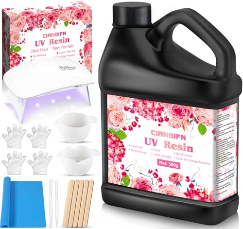 CIANBIFN Resina UV 500 g, Lampara UV resina, Resina Epoxi UV, Fabricación de Joyas, Resinade Curado Ultravioleta dura y Transparente, Mejorada Transparente para Joyería DIY, Moldes, Manualidades