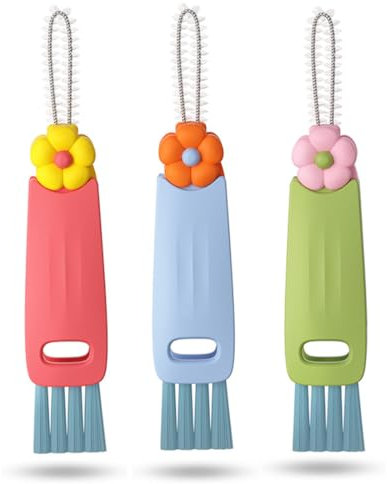 KIRZAX Cepillo de limpieza de tapa de taza tres en uno, cepillo de limpieza de huecos multifunción, juego de cepillos de limpieza para botellas de agua, adecuado para todo tipo de tazas