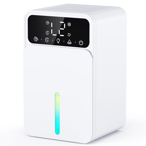Deumidificatore Casa Muffa, 1500ml Deumidificatori Portatile, Modalità Sonno, 28dB Funzionamento Silenzioso Deumidificatore Muffa, Spegnimento Automatico, Timer 12 Ore, per Casa Bagno