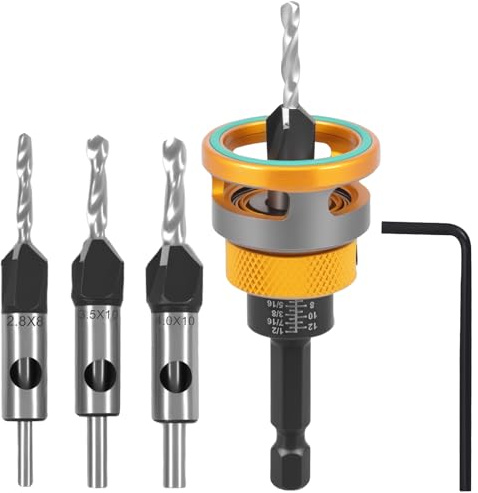 Countersink Drill Bit Set Drill Countersink with 1/4 Inch Hex Shank Heavy-Duty Precision Drilling Tool for Particle Board, Medium Density Fiberboard(Golden)