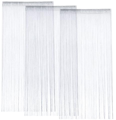 GOEDCH 3 cortinas de hilos para puerta: 100 x 200 cm, color blanco con purpurina, para decoración de ventanas, cortinas de hilos brillantes, separador de ambientes, cortina de perlas para decoración
