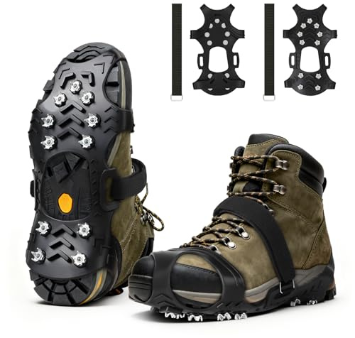 Crampones Nieve Hielo, 1 Pares Caminar sobre Hielo, Crampones Ligeros, Crampone para Hiel, con 11 Dientes, para Caminar, Correr, Alpinismo en Invierno y Senderismo (XL)