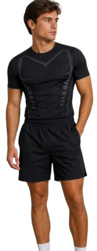 Conjunto Deportivo Hombre 2 piezas - Camisetas Deporte Hombre y Pantalones Cortos Hombre Deporte - Resistentes Transpirables y de Secado Rápido para Gym Crossfit Running y Padel (S, Negro)