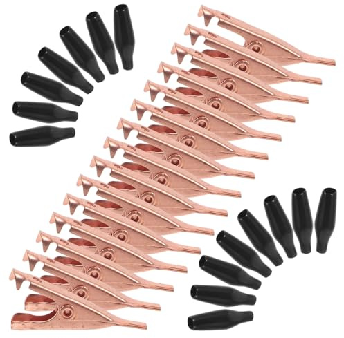 WRITWAA Set 20 Pezzi Morsetti a Coccodrillo in Rame Massiccio con Guaina Nera, Morsetti Piatti Elettrici per Test di Cavi e Prototipazione, Clip Portatili per Riparazioni e Misurazioni