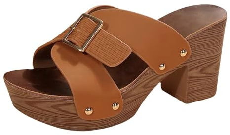 Generico Sandali Neri con Tacco Scarpe Tacco Basso Donna Pantofole da Donna Spesso Scarpe da Sandali Alla Taglie Grandi Pantofole Ciabatte Estive Comode (Brown,36)