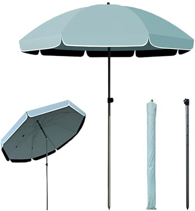 Generico Ombrellone da Mercato Grande per Esterni, Ombrellone Regolabile in Inclinazione, Doppio Strato con Rivestimento Nero, Impermeabile E Protezione UV, con 8 Stecche(Blue,200cm/6.5ft)
