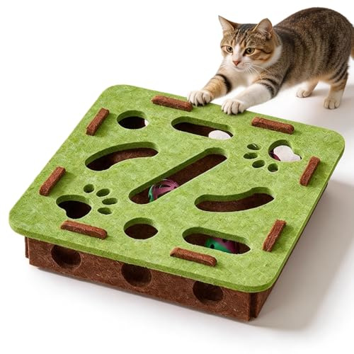 Cat Scratch Puzzle Enrichment Box,Interactive Cat Puzzle Toy,Mental Stimulation Box with 3 Balls, Indoor Cat Brain Training Game,Stress-Free Claw Care Alternative,for indoor cats,kittens and adults