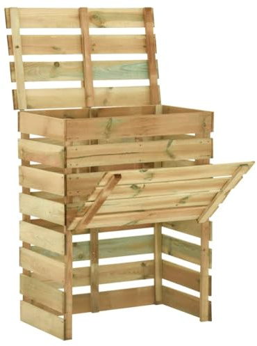 Compostiera in legno di pino, 80 x 50 x 100 cm, compostiera da giardino con coperchio per rifiuti biologici, compostiera in legno resistente alle intemperie per l'estrazione di humus