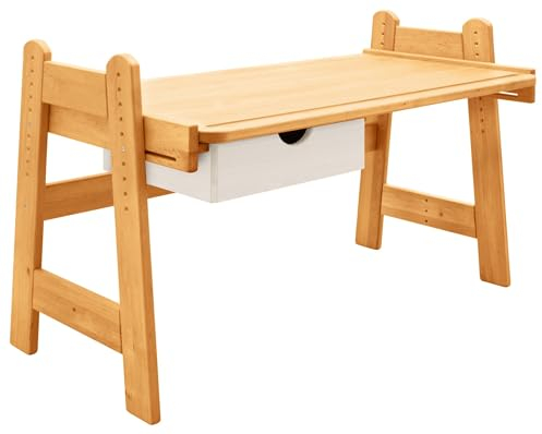 BioKinder Kinderschreibtisch Jugendschreibtisch Leon Erle höhenverstellbar & neigbar Schreibtischschublade 138 x 76 x 50-75 cm