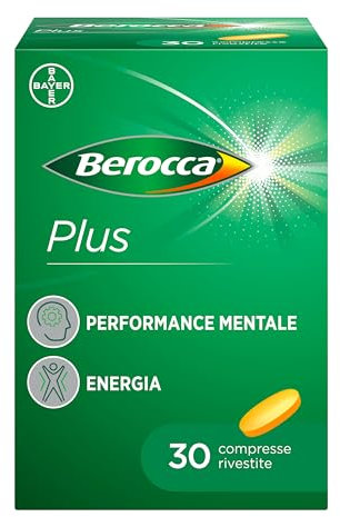 Berocca Plus, Integratore Multivitaminico Vitamine e Minerali, con Vitamine B, Vitamina C, Magnesio, Zinco e Radice di Ginseng, per Energia, Concentrazione e Memoria, 30 Compresse Deglutibili